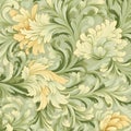 Exquisite Baroque Realism: A Detailed Floral Pattern In Green And Yellow