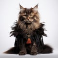 Exquisite Black Cat With Feathers And Necklace In Traditional Costume