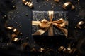 Elegant Black Gift Package with Gold Laces, Abstract Vision, Generative AI