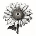 Exquisite Black And White Engraving Of A Detailed Sunflower