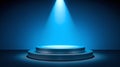 Exquisite blue illuminated podium against dark backdrop Royalty Free Stock Photo
