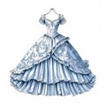 Exquisite Blue Princess Dress Illustration With Detailed Shading