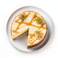 Exquisite Caramel Cheesecake With Mint - Aerial View Realistic Rendering