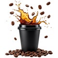 Exquisite Coffee Splash Aromatic Beans and Rich Brew in a Dynamic Composition on a Transparent Backdrop Royalty Free Stock Photo