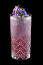 Exquisite cold lemonade with decorative flowers on a dark background