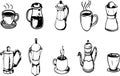 Exquisite Collection of Coffee and Tea Preparation Illustrations Royalty Free Stock Photo