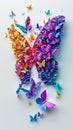 Exquisite craftsmanship: colorful butterfly and flower organic paper sculpture design, an illustration of dreamy romance