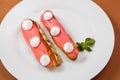 Exquisite cream dessert eclairs Royalty Free Stock Photo