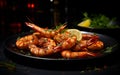 Exquisite Culinary Delight: Char-Grilled Tiger Prawns with Garnish