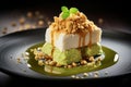 sheeps milk mousse and pandan curd caramelized pastry