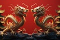 Exquisite 3D rendering Happy Chinese New Year with dragon, lantern