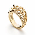Exquisite Dark Gold Diamond Ring With Intricate Foliage Design