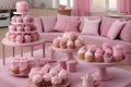 Exquisite Dessert Buffet Arrangement on Pink Living Room Table