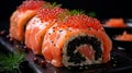 Exquisite Display of Colorful Sushi Rolls and Fresh Sashimi on a Meticulously Crafted Wooden Platter