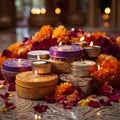 Exquisite Diwali Gift Arrangement with Vibrant Marigold Petals Royalty Free Stock Photo