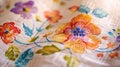 Embroidered Colorful Floral Pattern on Fabric generative ai