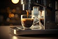 Exquisite Espresso Delight: A Professional Coffee Machine Crafting a Perfect Cup in a Glass, created with Generative AI