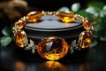 An exquisite and expensive amber bracelet on the hand. Royalty Free Stock Photo