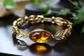 An exquisite and expensive amber bracelet on the hand. Royalty Free Stock Photo