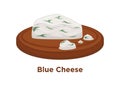 Exquisite expensive blue cheese triangular piece on wooden tray