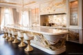 exquisite expensive kitchen made of marble, mother of pearl and gold with inlay