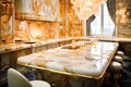 exquisite expensive kitchen made of marble, mother of pearl and gold with inlay