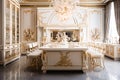 exquisite expensive kitchen made of marble, mother of pearl and gold with inlay