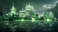 An Exquisite Fantasy Chinese Temple. Mystical Jade Realm. Pure Jade Architecture. Generative AI