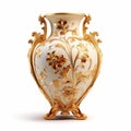 Exquisite Floral Gold Handpainted Traditional Vase With Rococo Ornamental Details