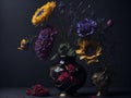 Exquisite flower blossoms gracefully in the black vase contrasting against its dark backdrop with an undeniable elegance