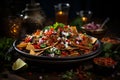 Exquisite food photography delicious gourmet cheese nachos capture detailed intricacy