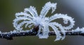 Exquisite frost patterns bloom like icy flowers on a cold winter branch Royalty Free Stock Photo