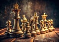 Exquisite Gold Leaf Chess Set on a Rustic Wooden Table A Timeless Still Life Capturing Elegance and History Royalty Free Stock Photo