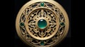 Exquisite Gold Medallion With Green Stones - Detailed Architectural Elements