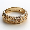 Exquisite Gold Ring With Intricate Diamond Foliage Pattern Royalty Free Stock Photo