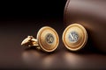 Exquisite Gold Round Cufflink A Captivating Close up Shot.AI Generated