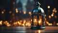 Exquisite golden arabian lamp and candle glow in unison, eid and ramadan images