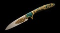 Exquisite Golden Carved Knife With Emerald Inlays