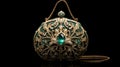 Exquisite Golden Chain Purse With Emerald And Green Stone Inlays