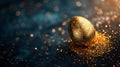 an exquisite golden easter egg sitting on a black background with golden glitter Royalty Free Stock Photo