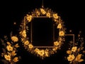 Exquisite Golden Light Frames with Delicate Floral and Leaf Patterns on a Luxurious Black Background a Premium Set Royalty Free Stock Photo