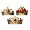 Exquisite Golden Regal Crowns On White Background