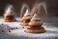 Exquisite Gourmet Chocolate Meringue Towers Sprinkled with Powdered Sugar on Artisan Kitchen Table