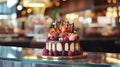 Exquisite gourmet desserts and coffee in elegant patisserie with radiant bokeh background