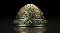 Exquisite Green Brass Egg Ring With Ottoman Art Influence