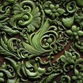 Exquisite green floral carvings on a richly detailed background (tiled