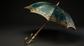Exquisite Green And Gold Art Nouveau Umbrella With Playful Motifs