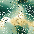 Exquisite green and gold dot pattern with flowing forms (tiled)