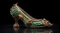 Exquisite Green And Gold Ornamented Shoe Inspired By Conrad Shawcross