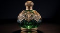 Exquisite Green Perfume Bottle With Baroque Gold Ornament